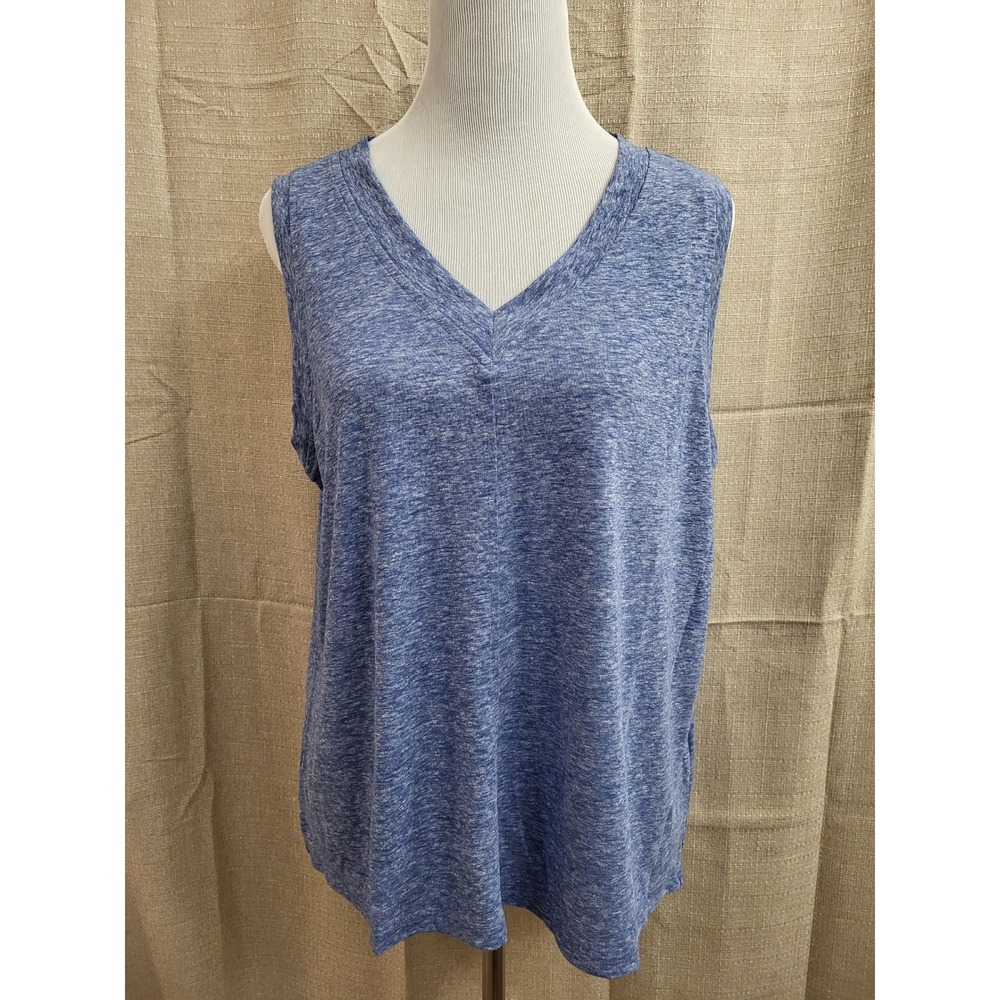 Talbots Womens Large Blue Heathered Linen Blend V-Neck Sleeveless Tank Top